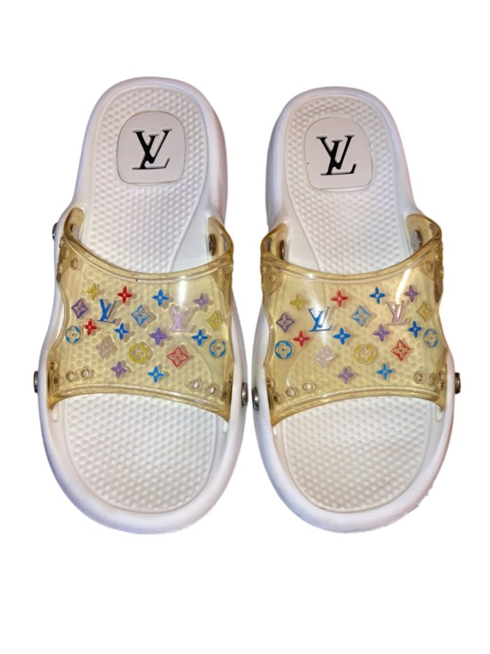 Vintage Y2K Louis Vuitton x Takashi Murakami Multicolor Monogram Clear Slides